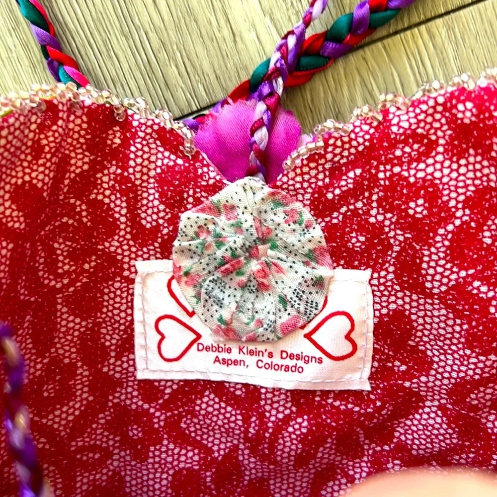 NWT VINTAGE BAG Heart-shaped Handmade Hand-beaded in Aspen CO ROSETTES​ colorful - Picture 13 of 16